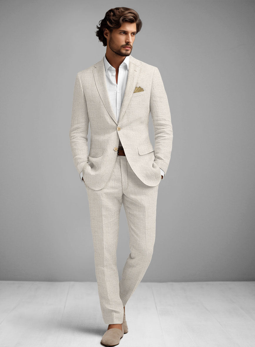 Solbiati Beige Herringbone Linen Suit - StudioSuits