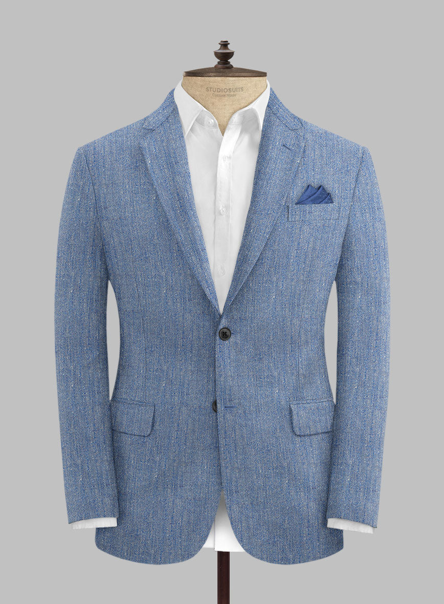 Solbiati Blue Herringbone Linen Jacket - StudioSuits