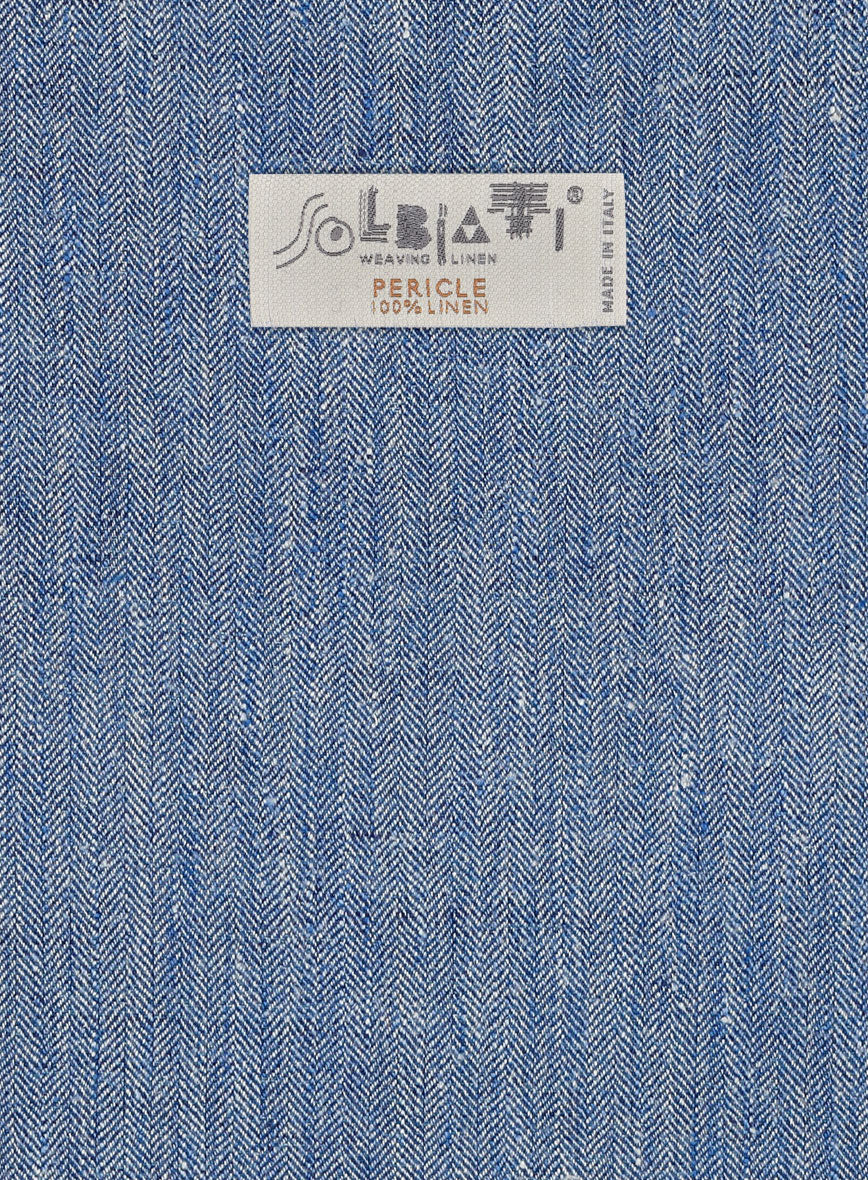 Solbiati Blue Herringbone Linen Jacket - StudioSuits