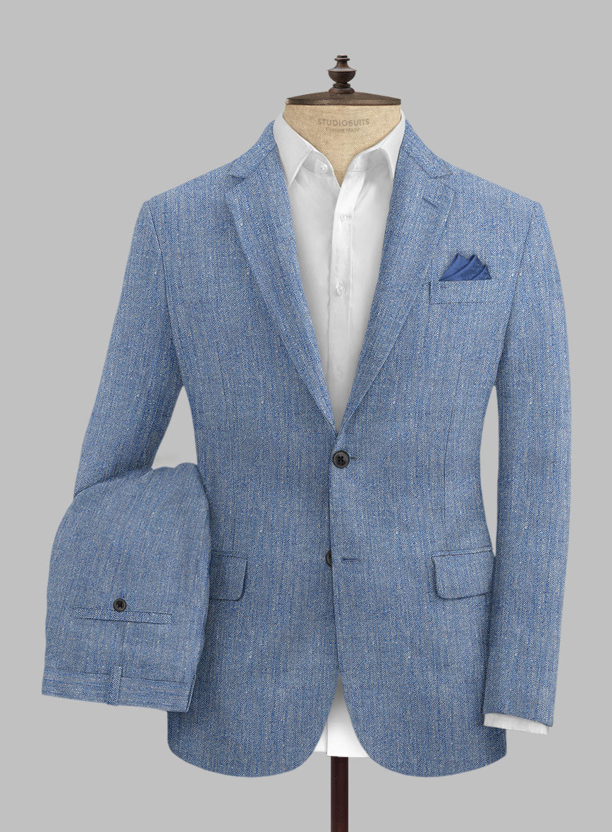 Solbiati Blue Herringbone Linen Suit - StudioSuits