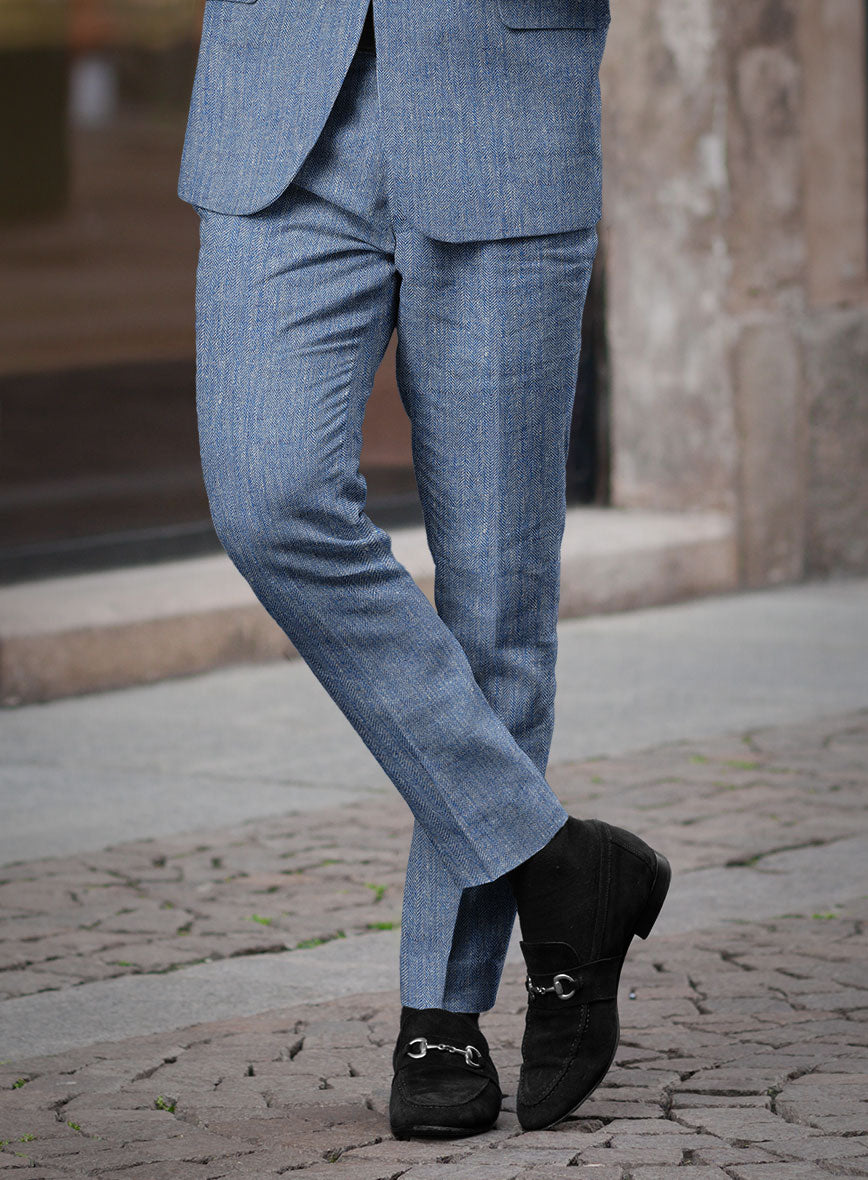 Solbiati Blue Herringbone Linen Suit - StudioSuits