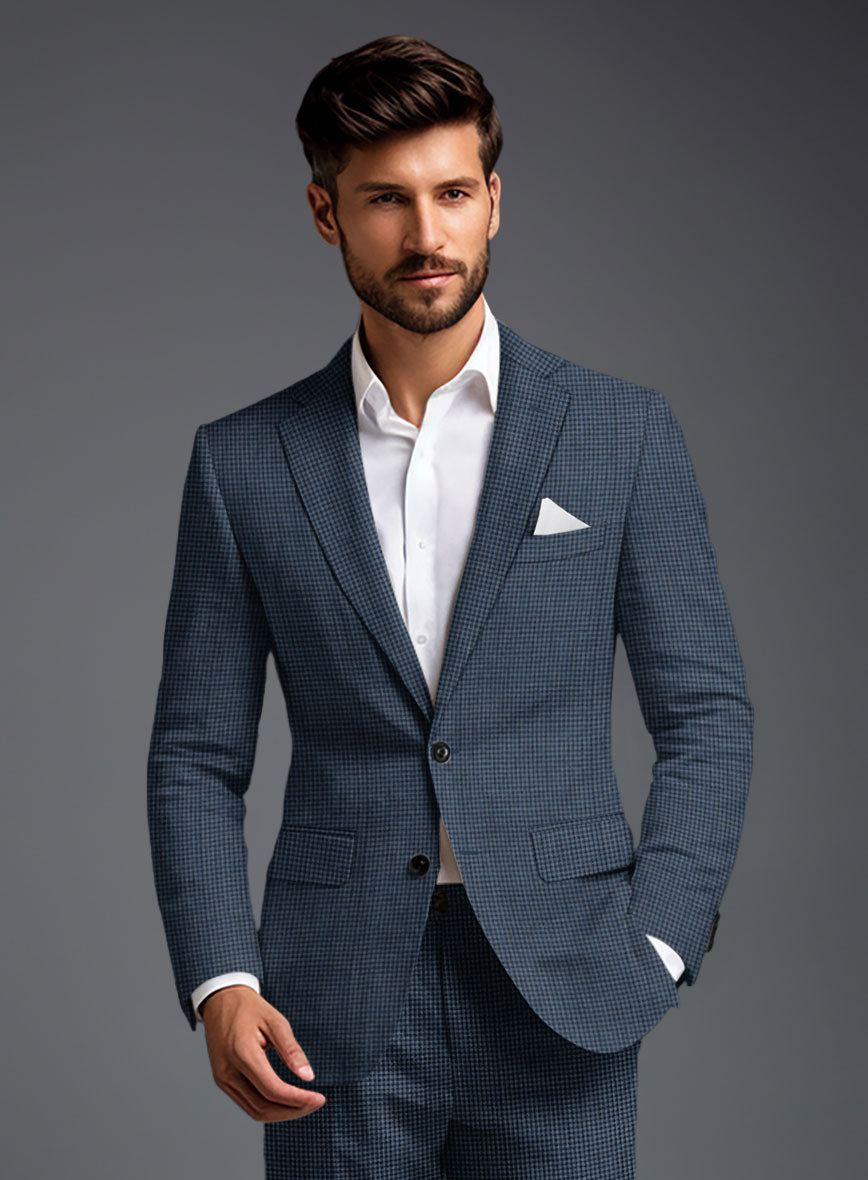 Solbiati Dark Blue Houndstooth Linen Jacket - StudioSuits