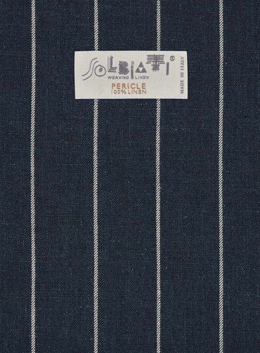 Solbiati Blue Wide Stripe Linen Pants - StudioSuits