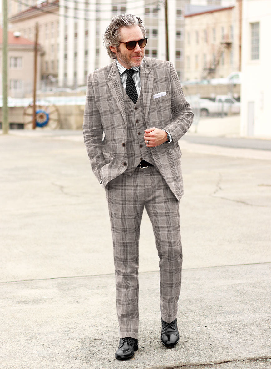 Solbiati Brown Checks Linen Suit