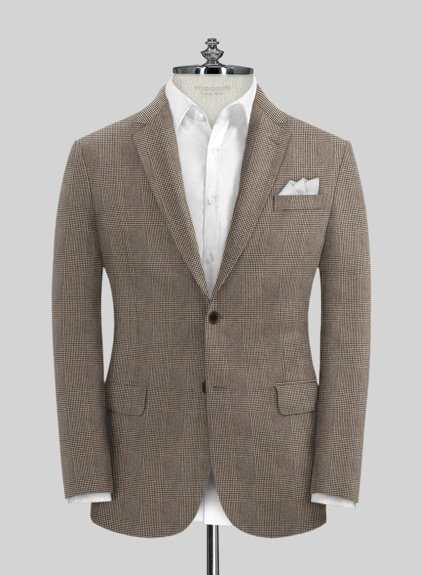 Solbiati Dark Brown Check Linen Jacket - StudioSuits