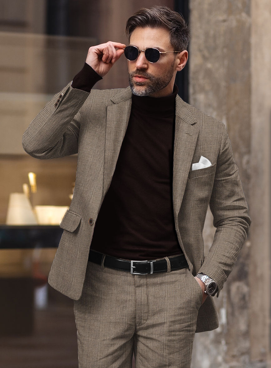 Solbiati Dark Brown Check Linen Jacket - StudioSuits