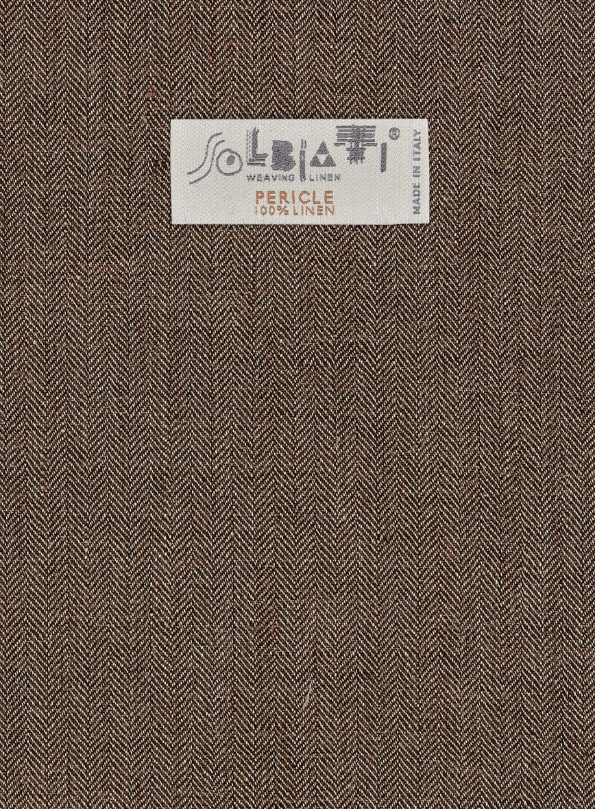 Solbiati Dark Brown Herringbone Linen Jacket - StudioSuits