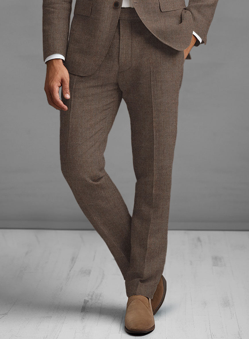 Solbiati Dark Brown Herringbone Linen Pants - StudioSuits