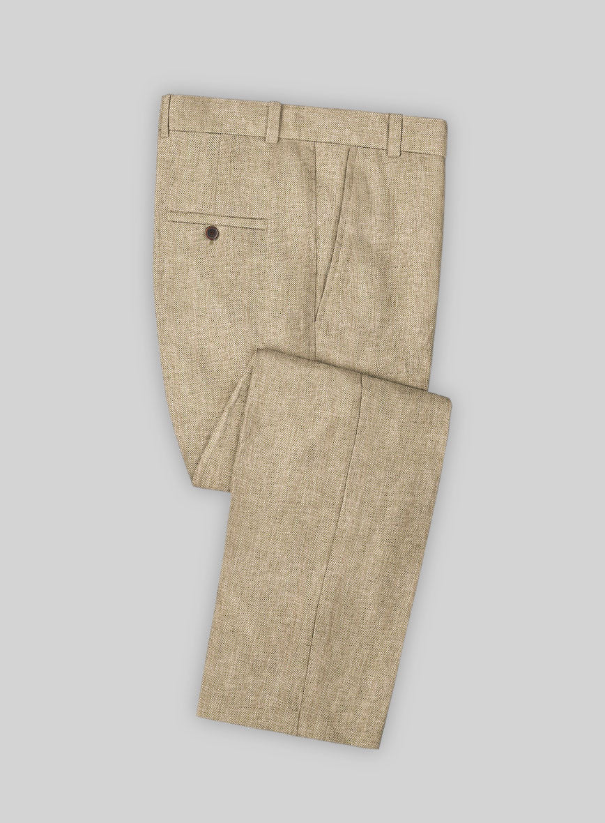 Solbiati Herringbone Beige Linen Pants - StudioSuits