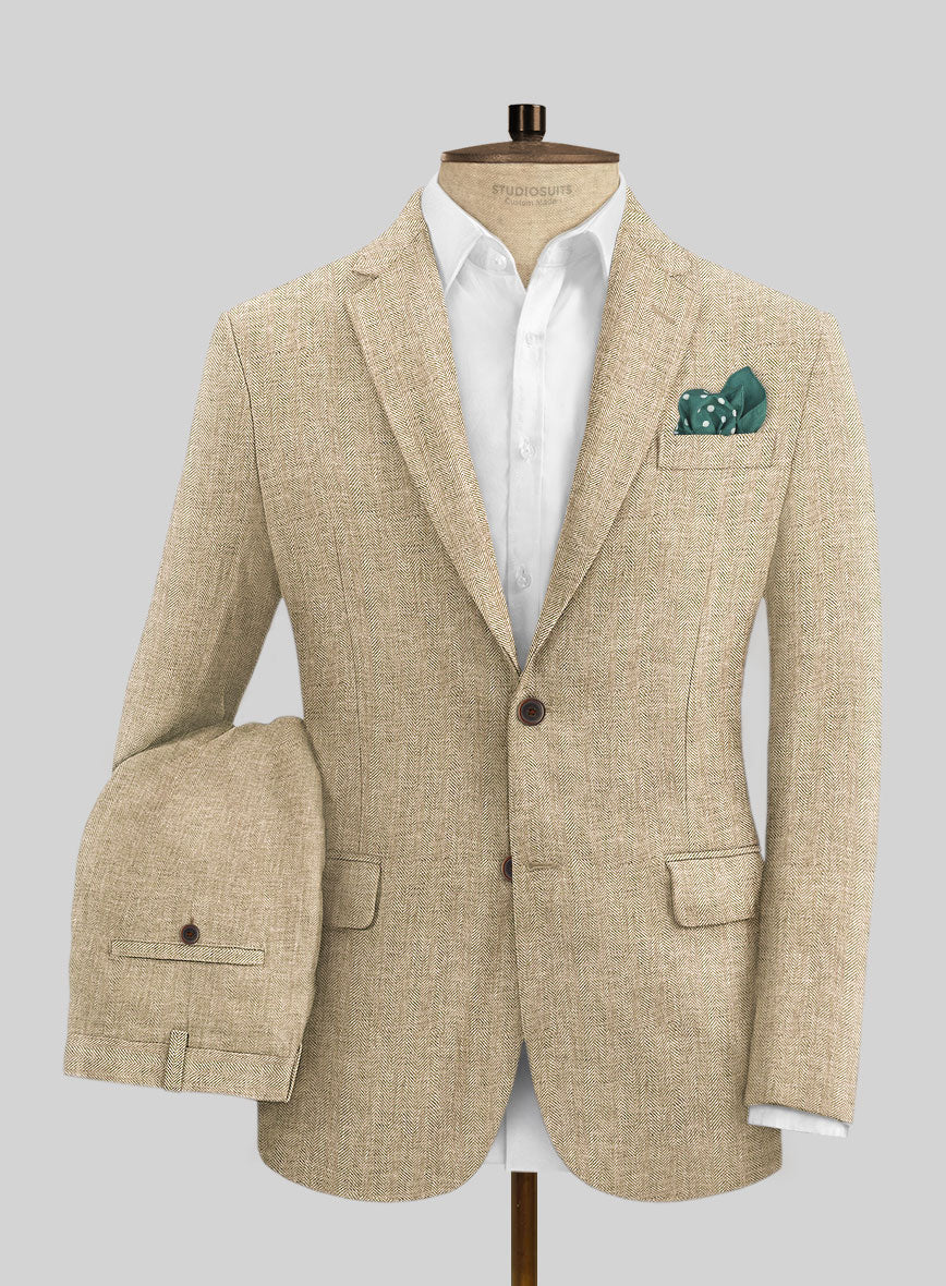 Solbiati Herringbone Beige Linen Suit - StudioSuits