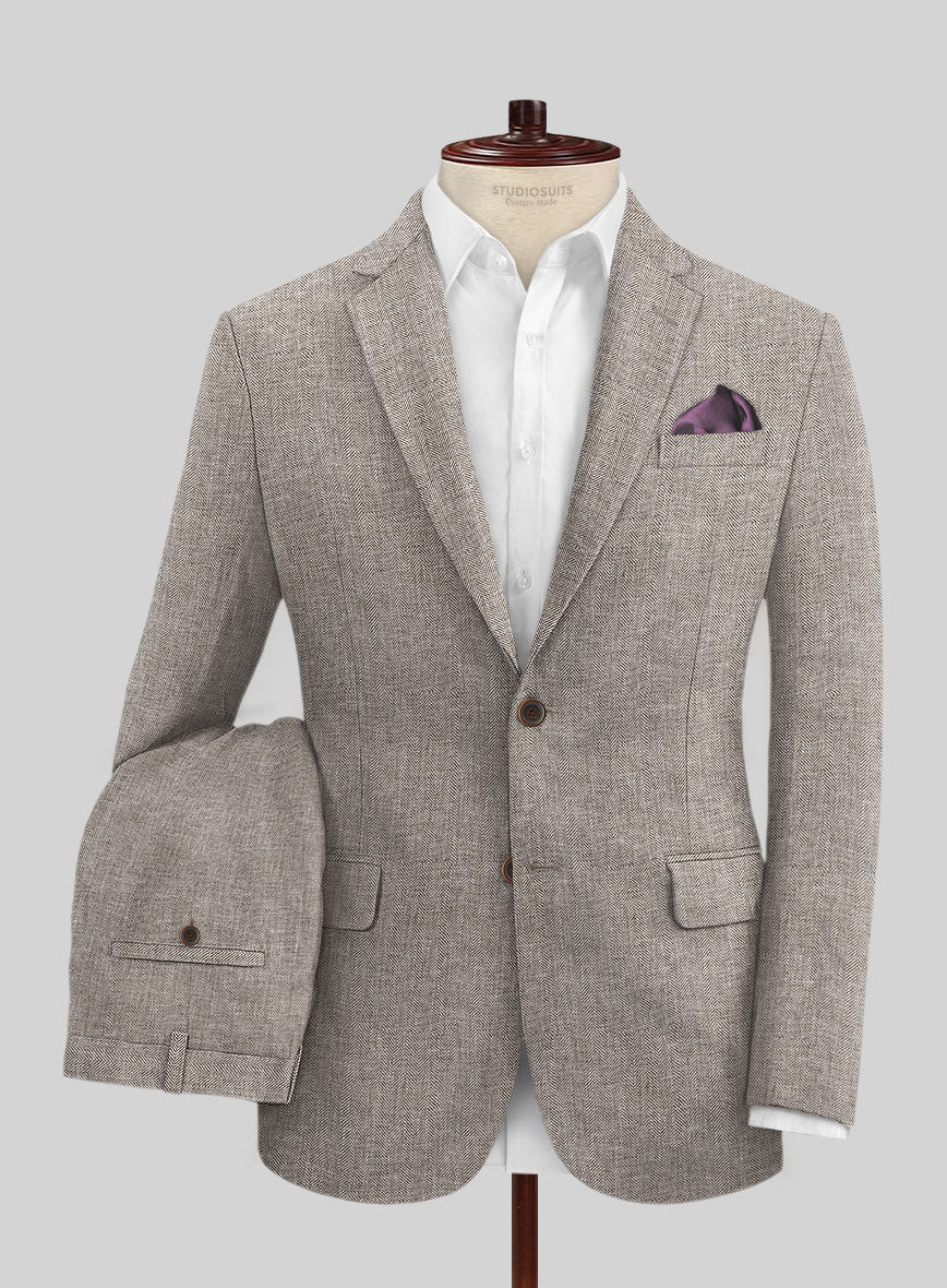 Solbiati Herringbone Brown Linen Suit - StudioSuits