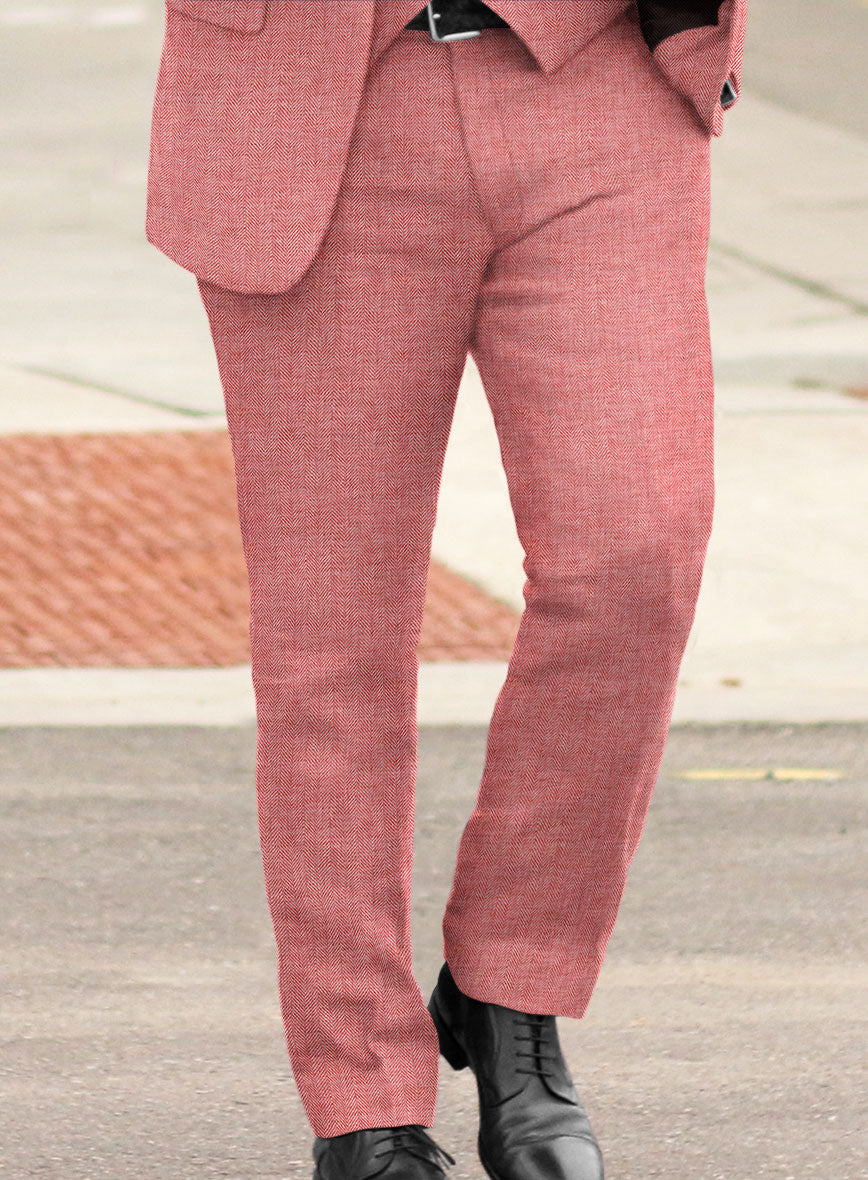 Solbiati Herringbone Coral Red Linen Pants - StudioSuits