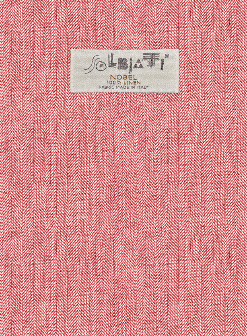 Solbiati Herringbone Coral Red Linen Pants - StudioSuits