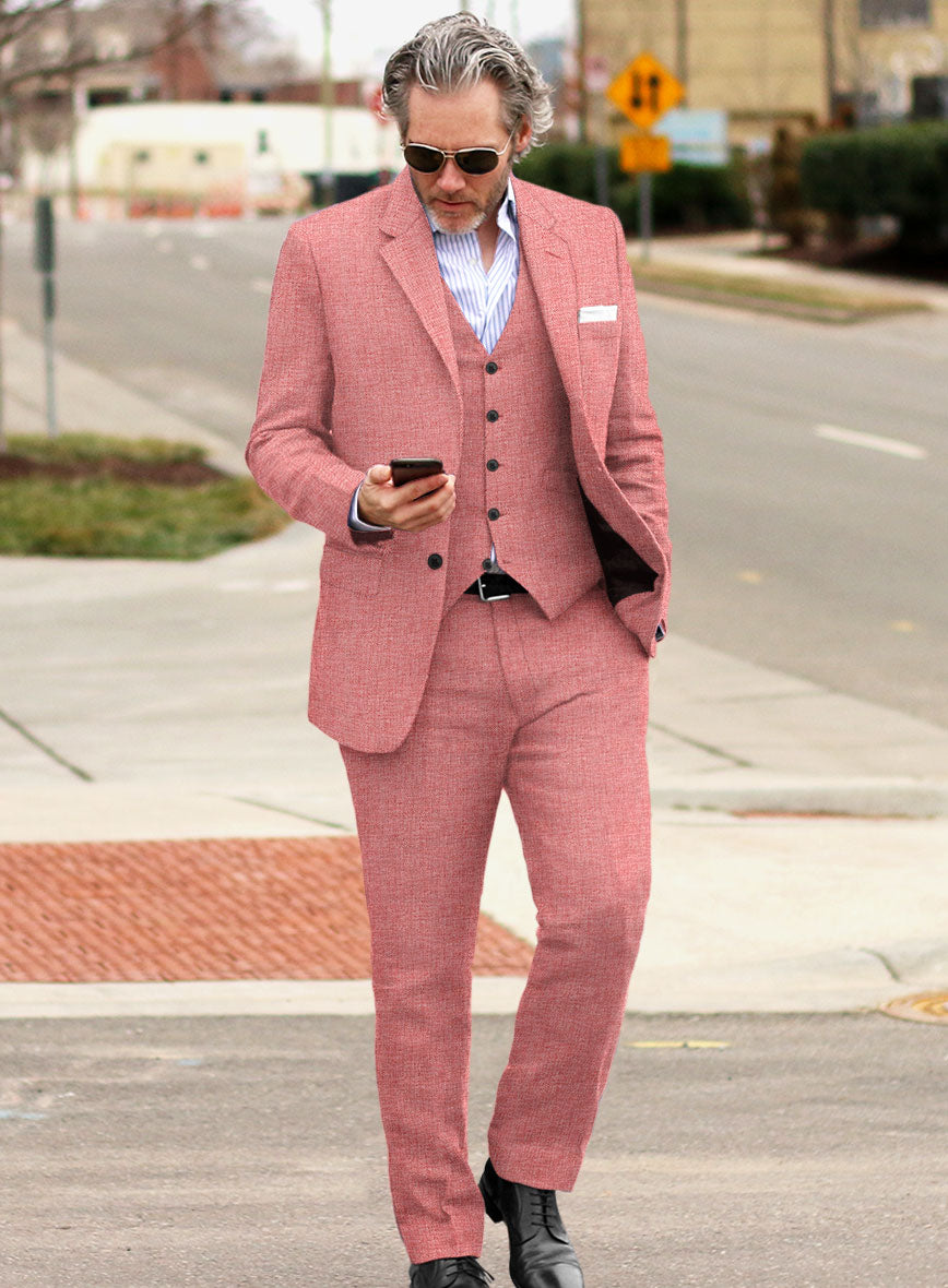 StudioSuits Solbiati Herringbone Coral Red Linen Suit