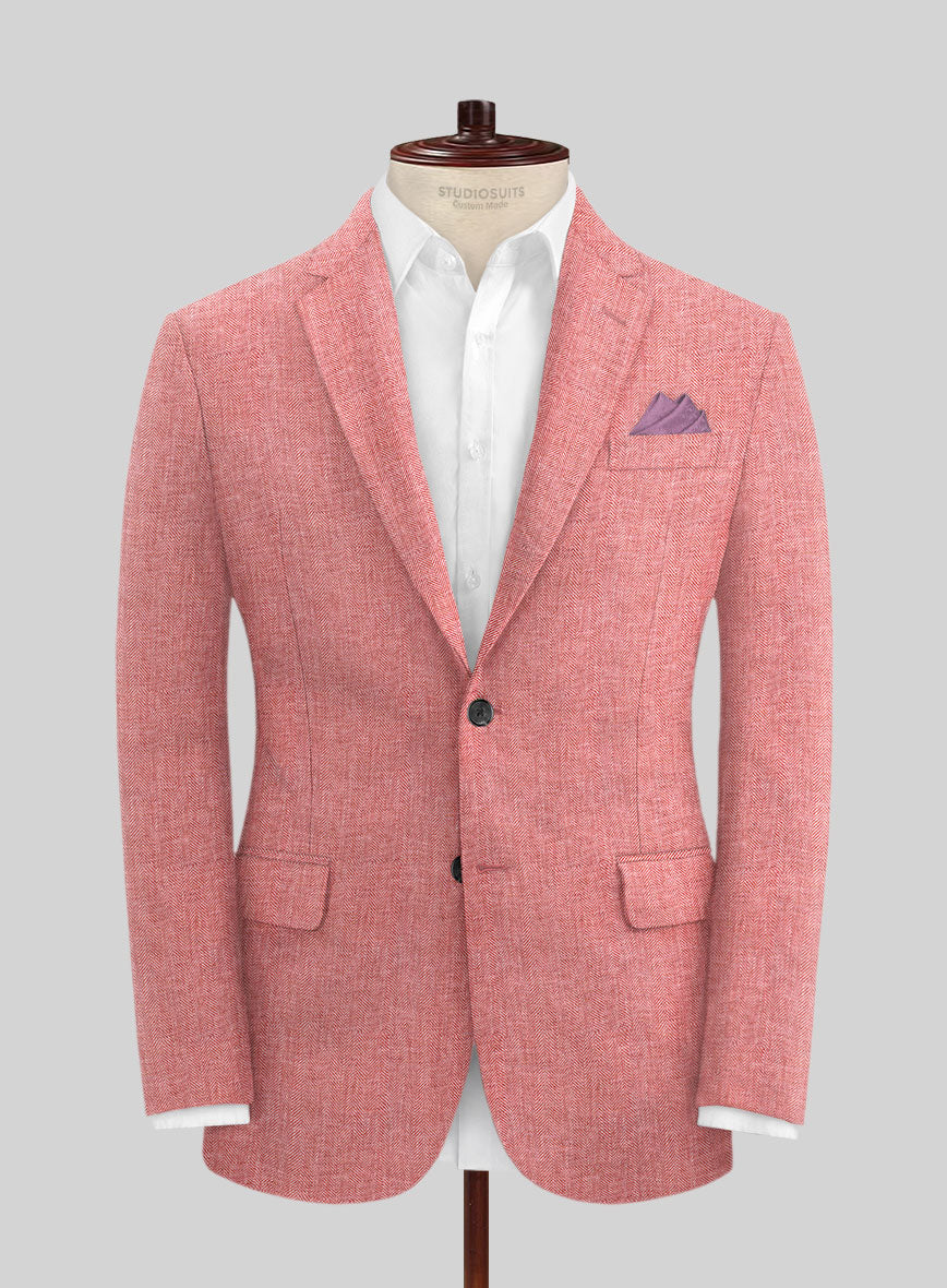 StudioSuits Solbiati Herringbone Coral Red Linen Suit