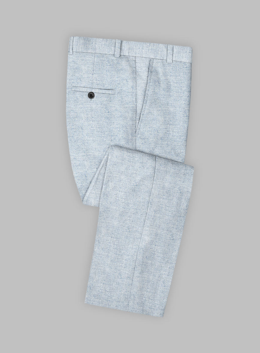 Solbiati Light Blue Herringbone Linen Pants - StudioSuits