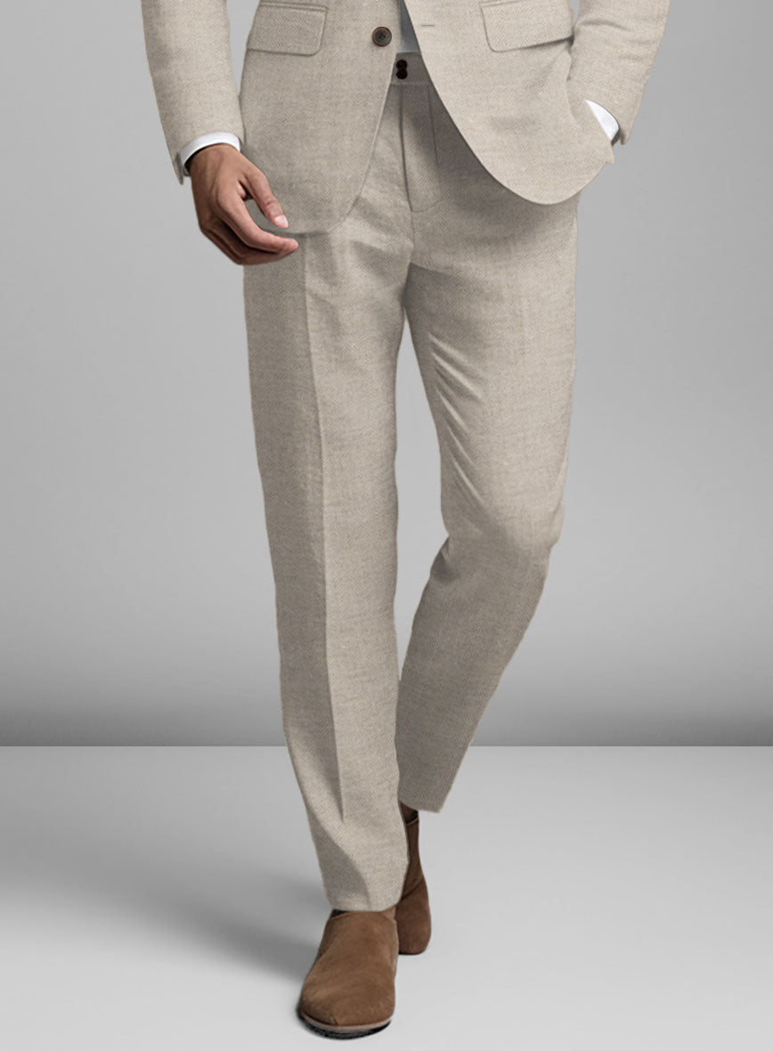 Solbiati Light Brown Herringbone Linen Pants - StudioSuits