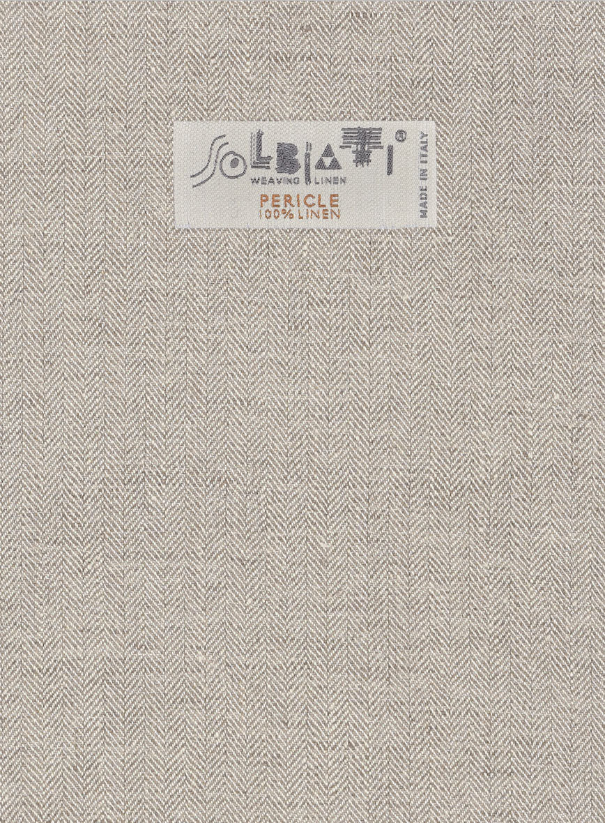 Solbiati Light Brown Herringbone Linen Pants - StudioSuits