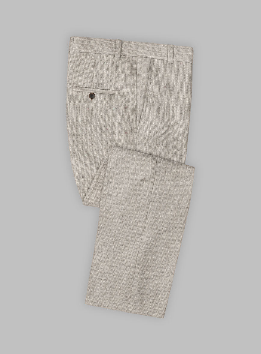 Solbiati Light Brown Herringbone Linen Pants - StudioSuits