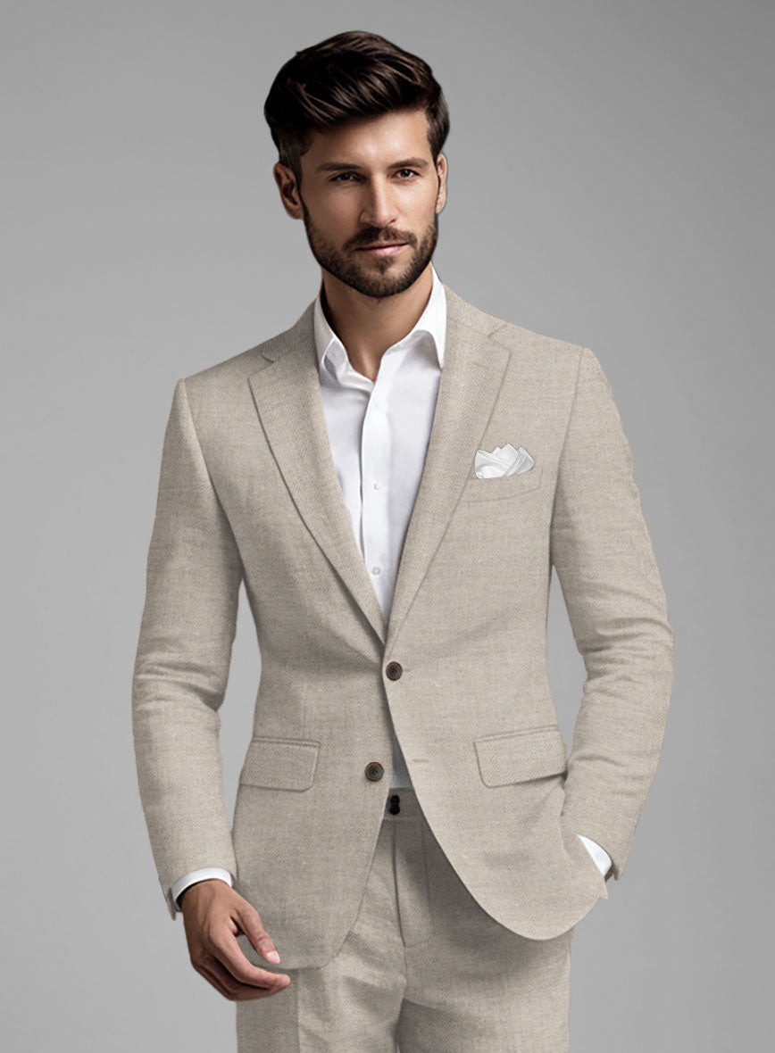 Solbiati Light Brown Herringbone Linen Suit - StudioSuits