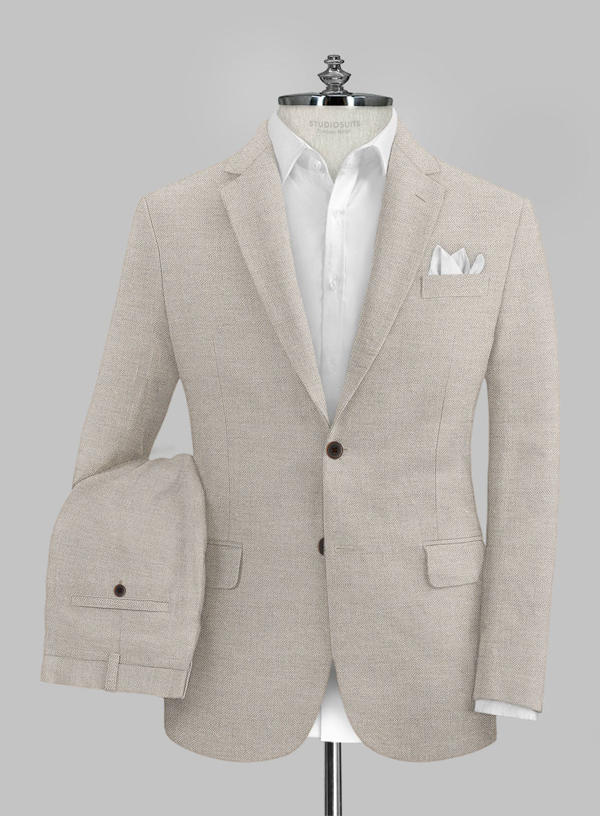 Solbiati Light Brown Herringbone Linen Suit - StudioSuits