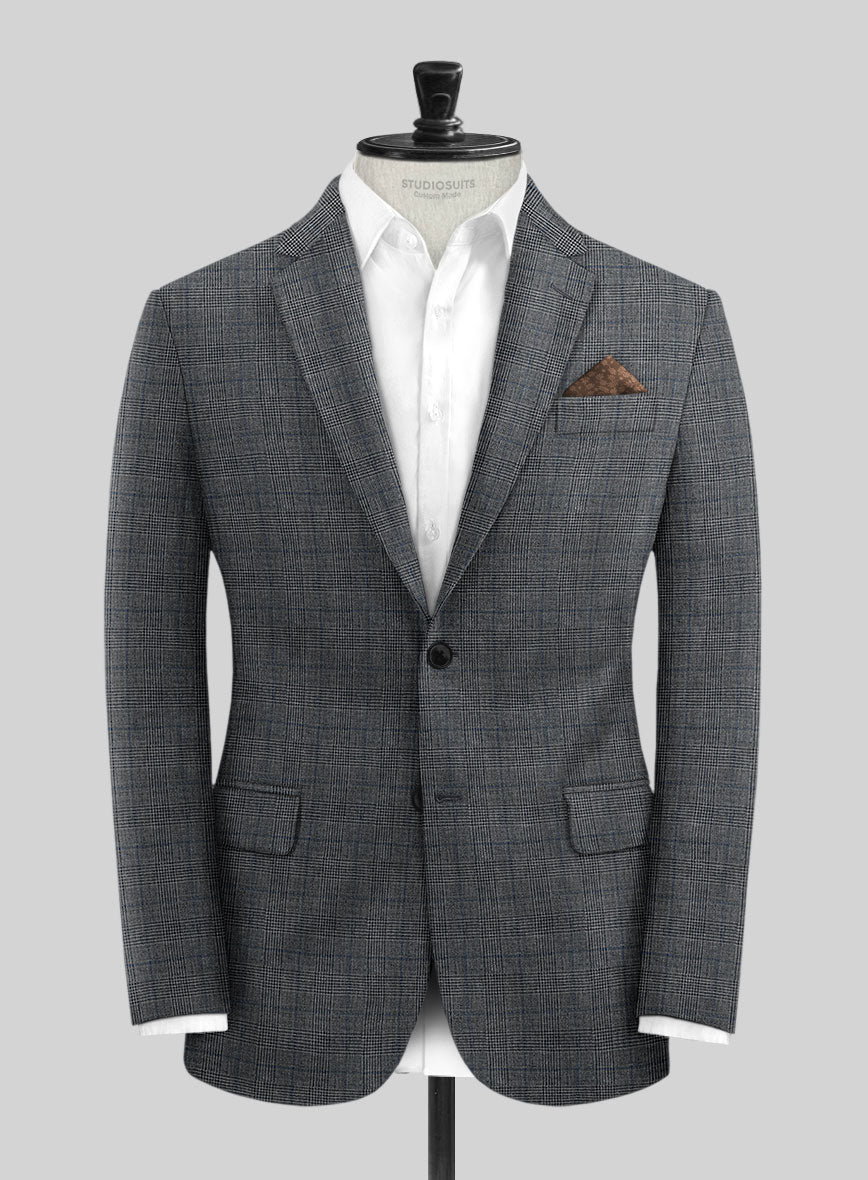 Solbiati Slate Blue Glen Linen Jacket - StudioSuits