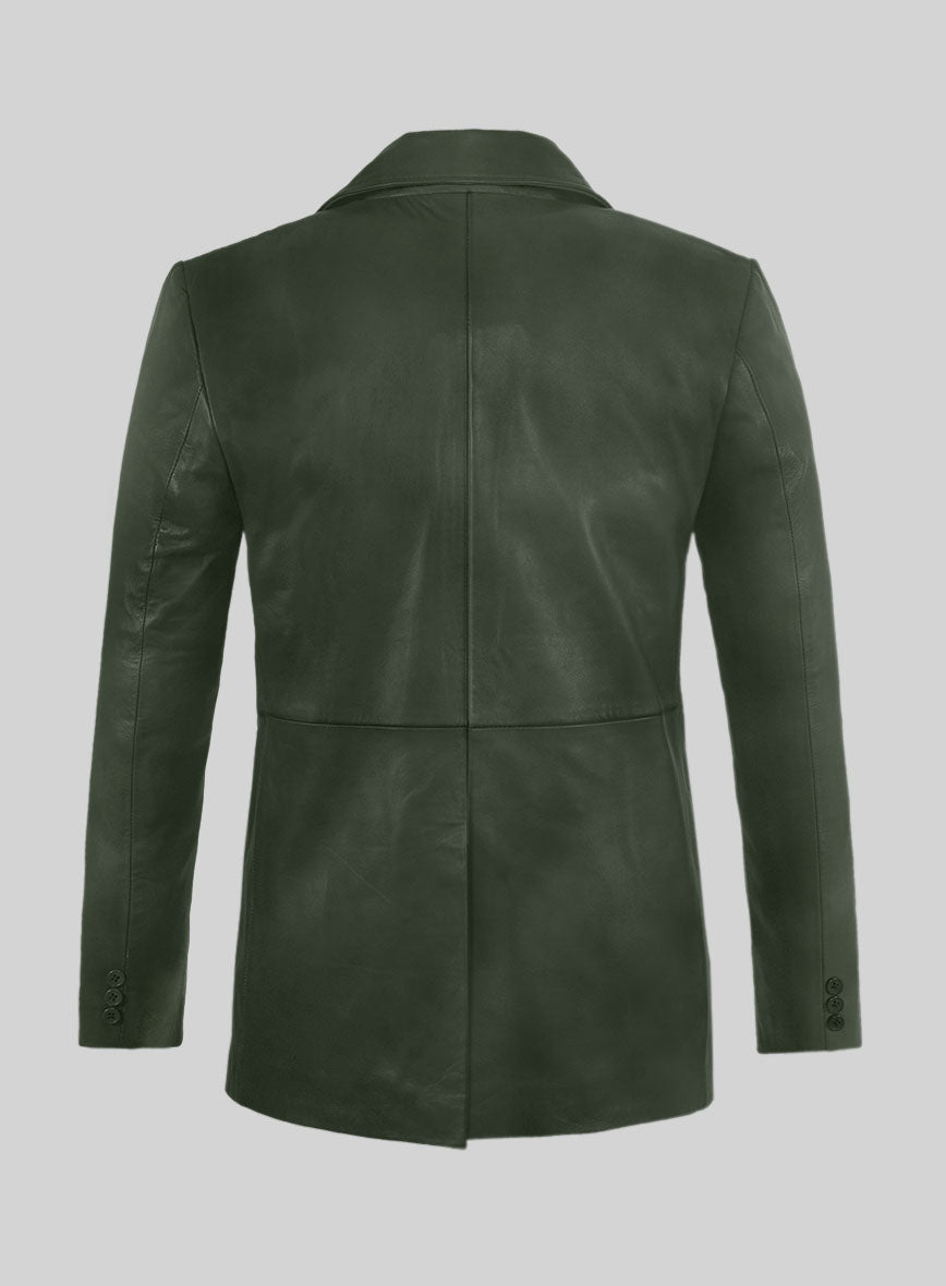 Spanish Green Leather Pea Coat - StudioSuits