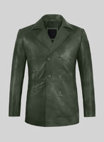 Spanish Green Leather Pea Coat - StudioSuits