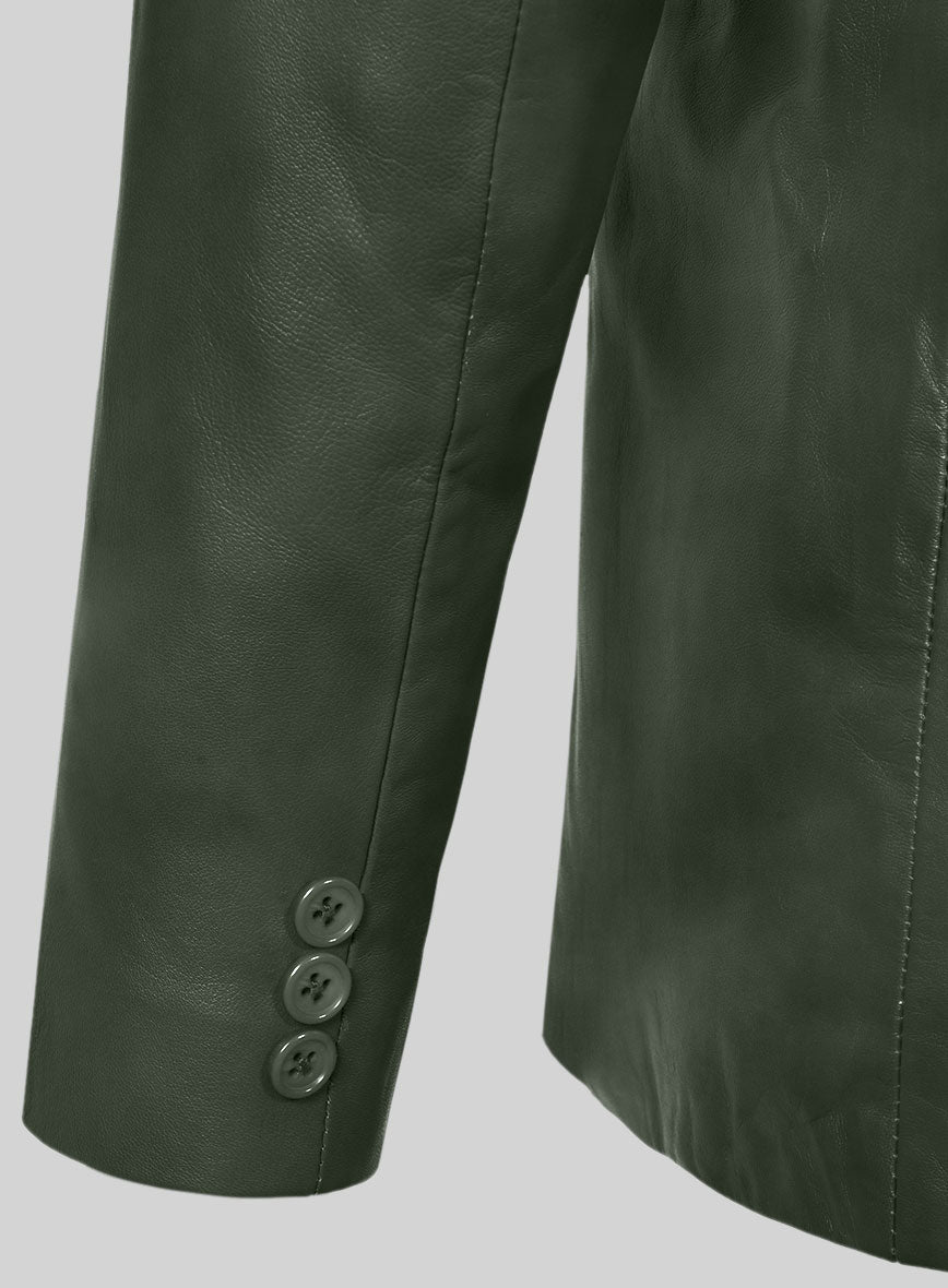 Spanish Green Leather Pea Coat - StudioSuits