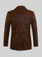 Spanish Brown Leather Pea Coat - StudioSuits