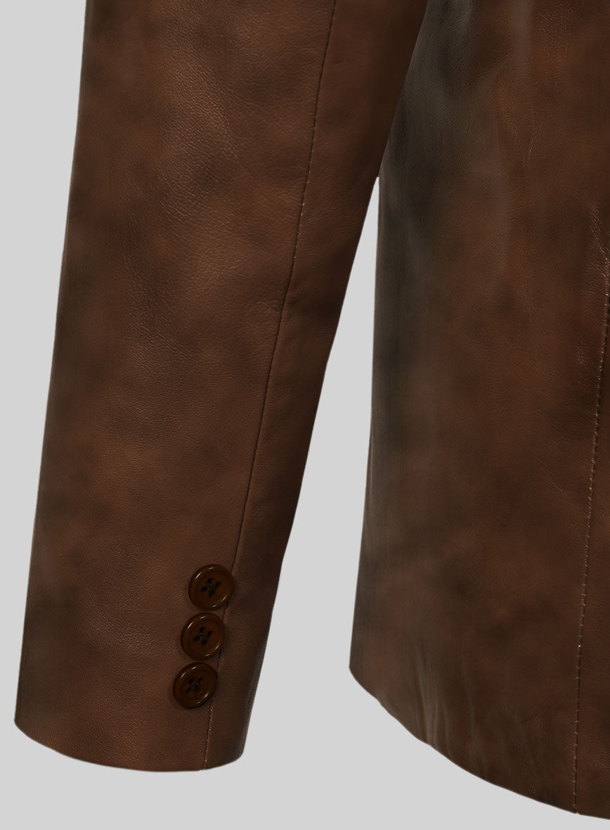 Spanish Brown Leather Pea Coat - StudioSuits