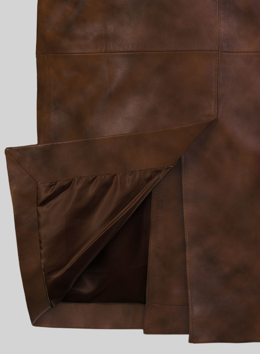 Spanish Brown Leather Pea Coat - StudioSuits