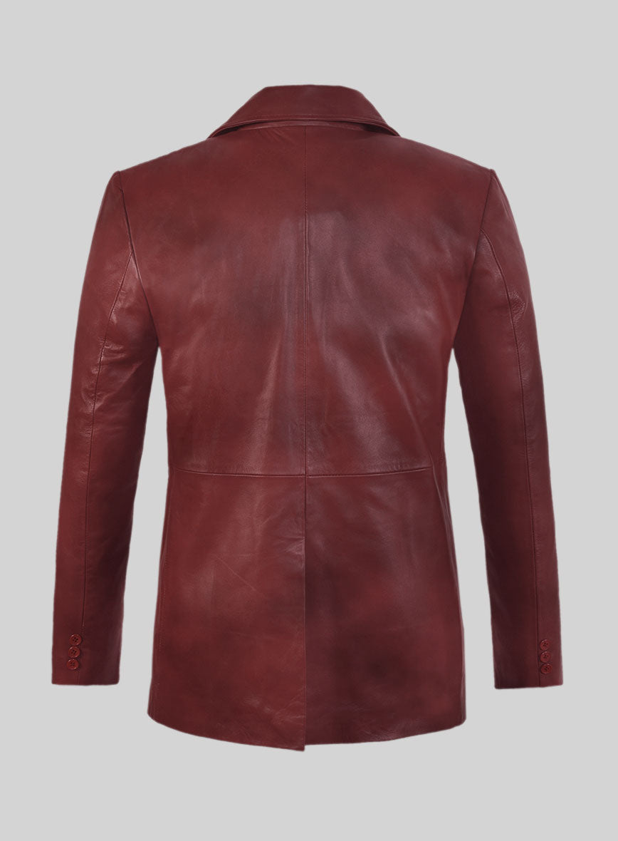 Spanish Red Leather Pea Coat - StudioSuits