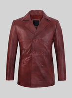 Spanish Red Leather Pea Coat - StudioSuits