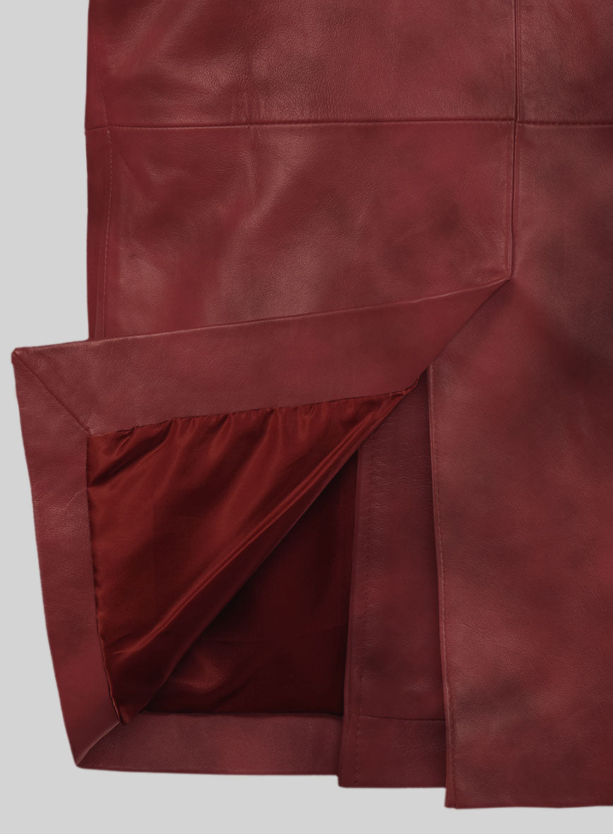 Spanish Red Leather Pea Coat - StudioSuits