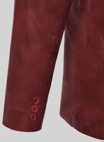 Spanish Red Leather Pea Coat - StudioSuits