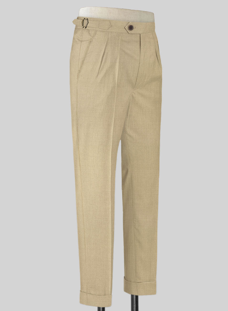 Stretch Beige Wool Highland Trousers - StudioSuits