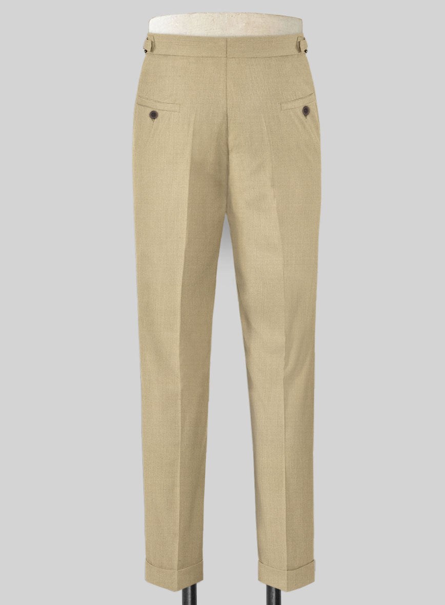 Stretch Beige Wool Highland Trousers - StudioSuits