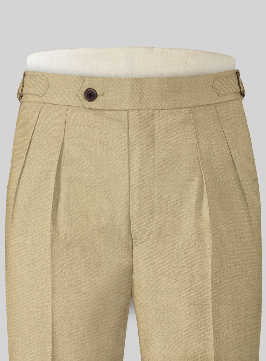 Stretch Beige Wool Highland Trousers - StudioSuits