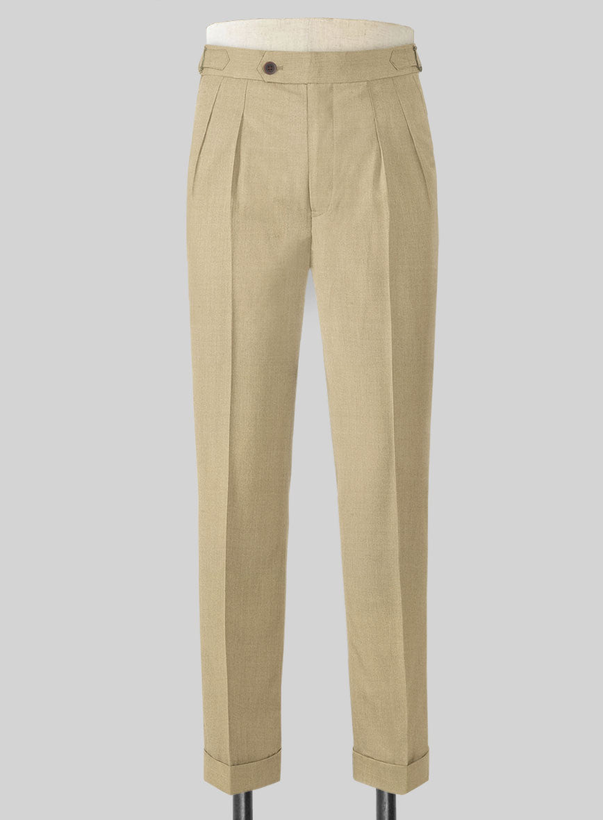 Stretch Beige Wool Highland Trousers - StudioSuits