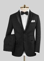 Stretch Black Wool Tuxedo Suit - StudioSuits
