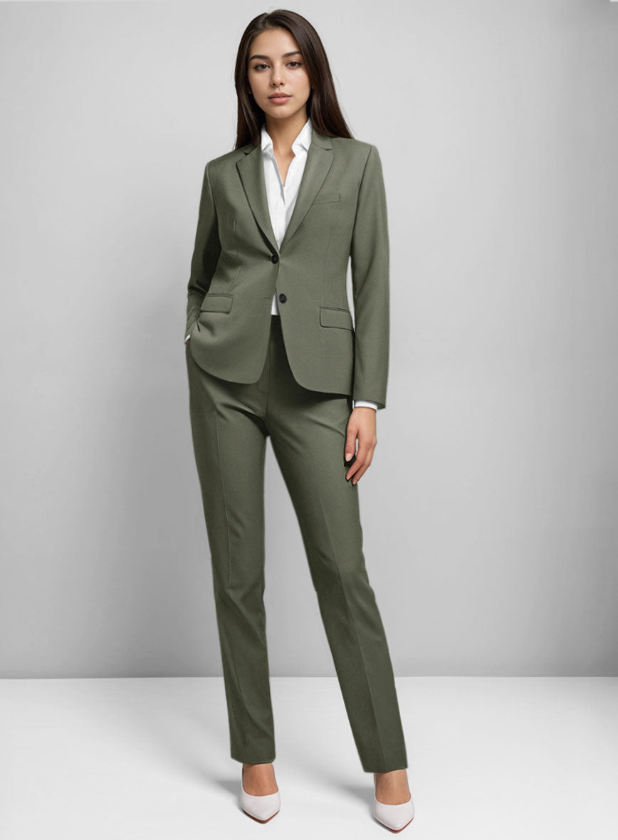 Women's Stretch Summer Weight Olive Green Chino Suit - StudioSuits