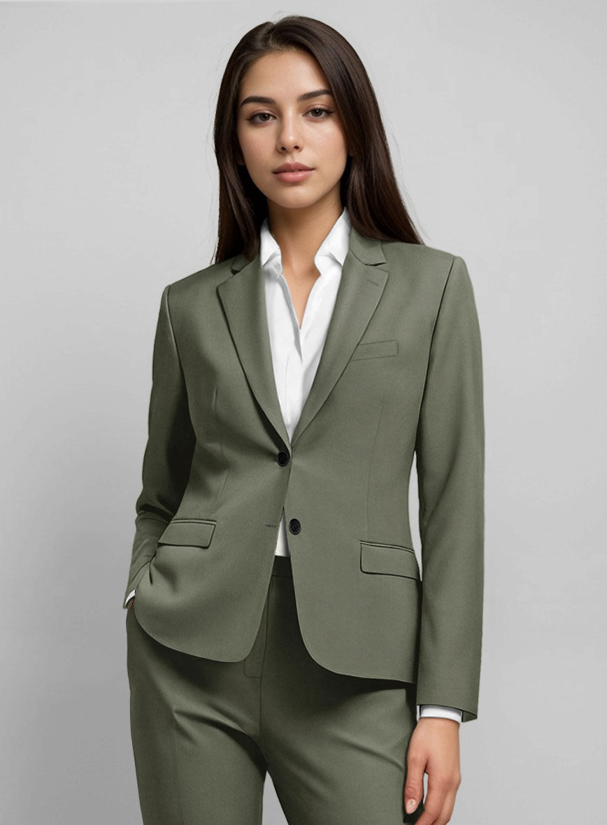 Women's Stretch Summer Weight Olive Green Chino Suit - StudioSuits