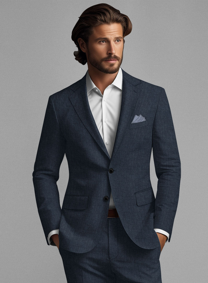 Stylbiella Spring Dark Blue Linen Jacket - StudioSuits