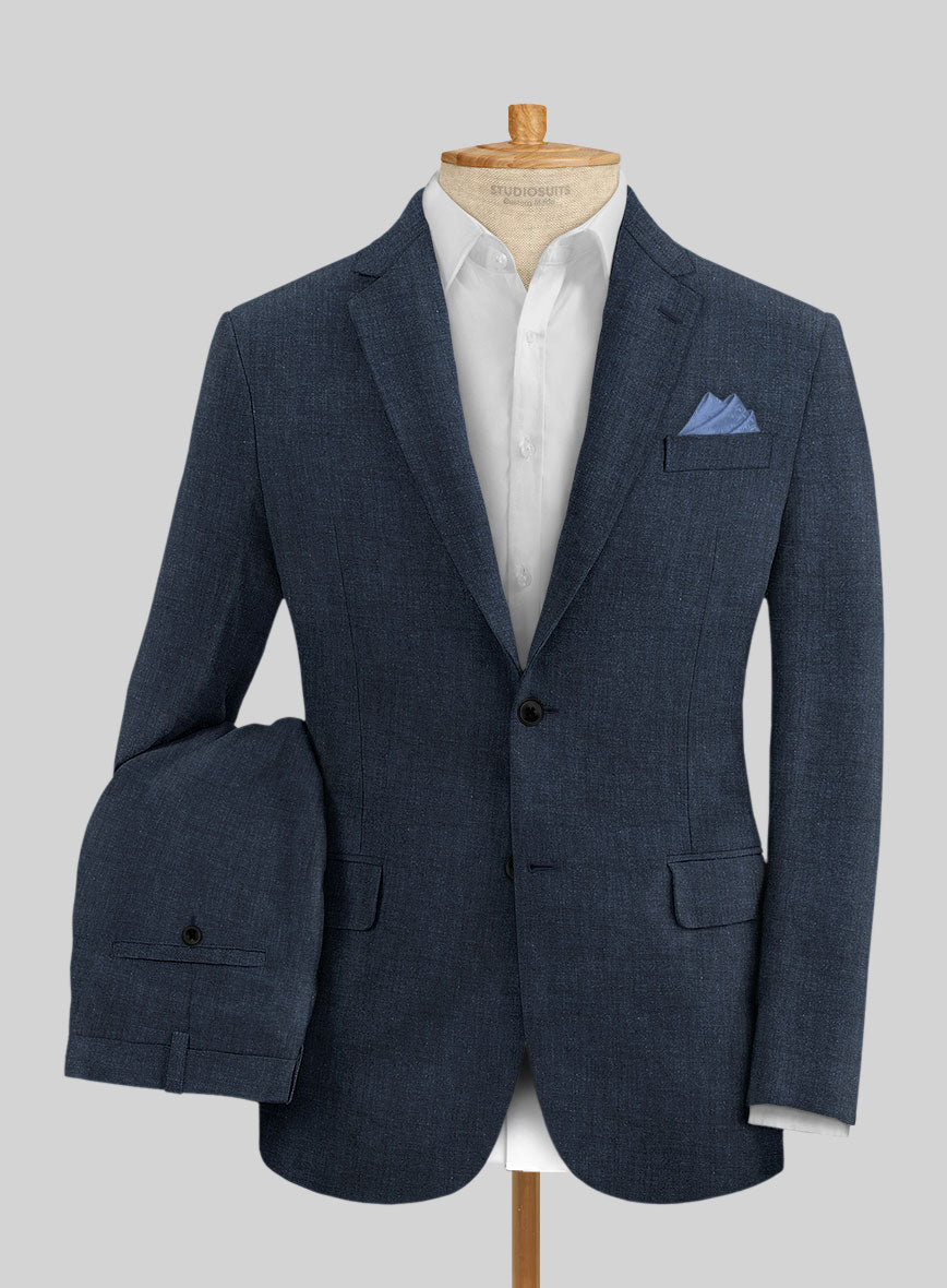 Stylbiella Spring Dark Blue Linen Suit - StudioSuits