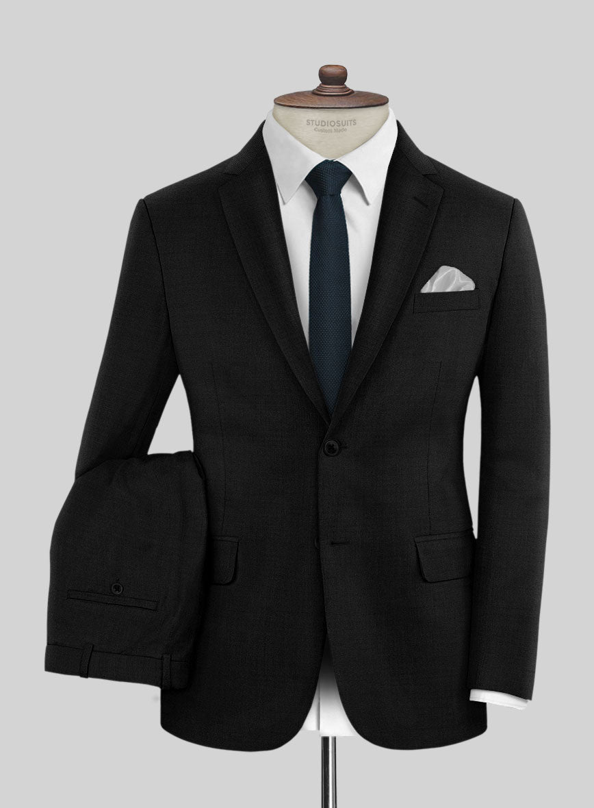 Super Black Satin Wool Suit - StudioSuits