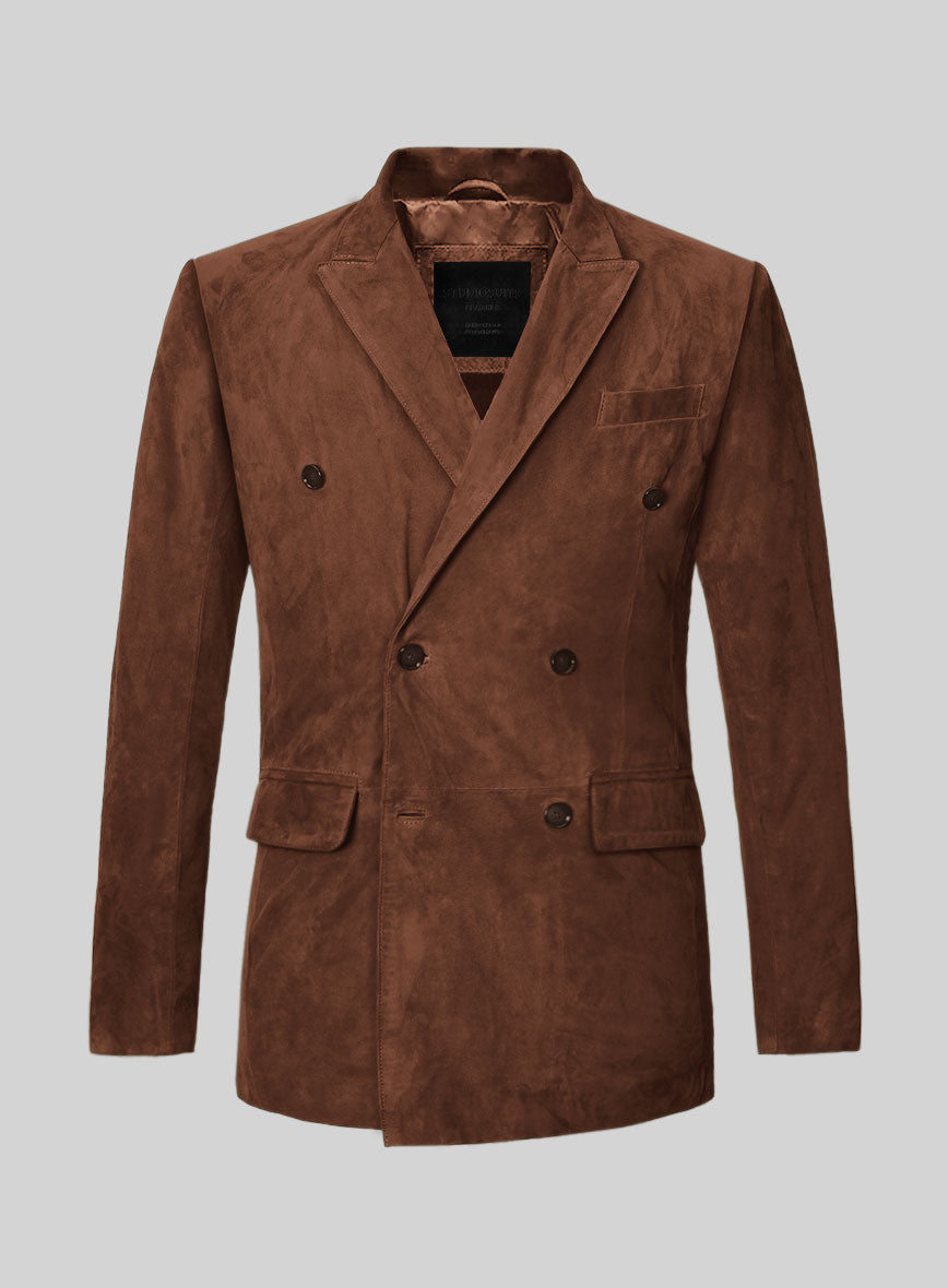 Tan Brown Suede Double Breasted Blazer - StudioSuits