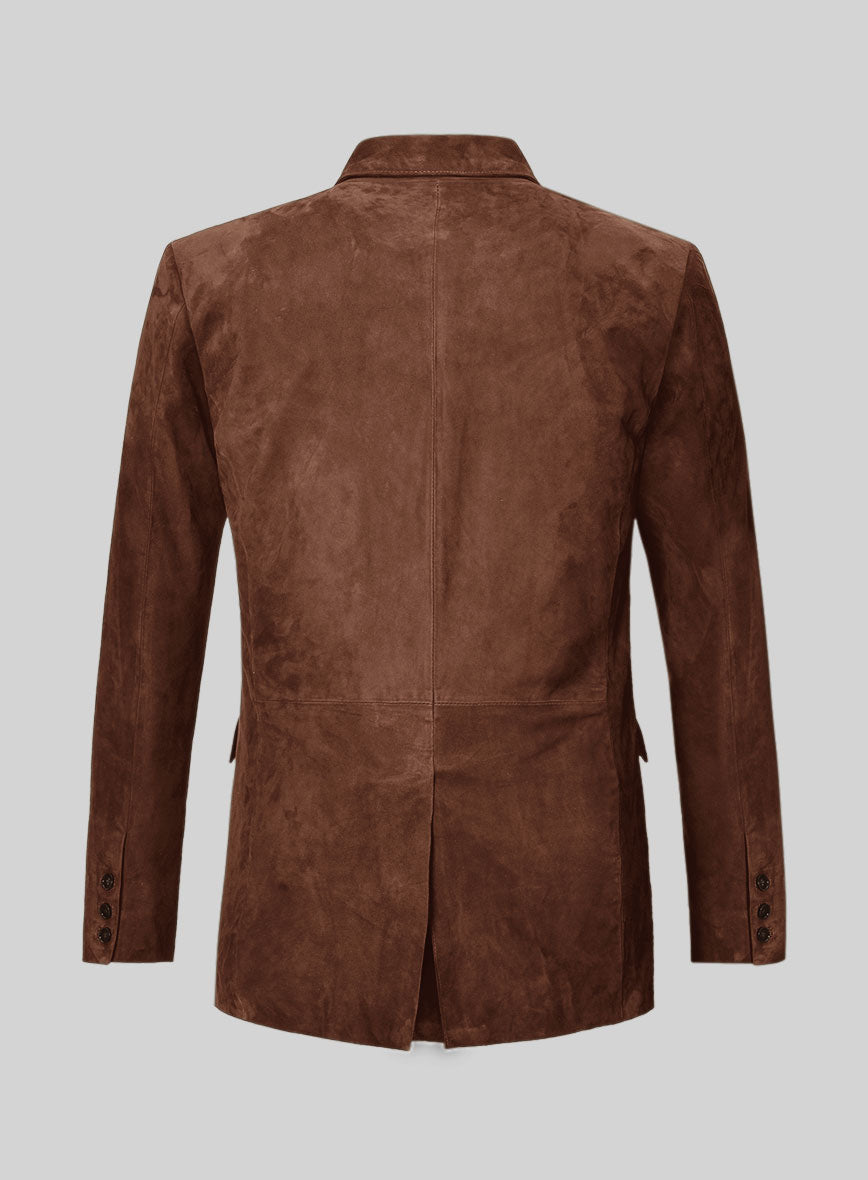 Tan Brown Suede Double Breasted Blazer - StudioSuits