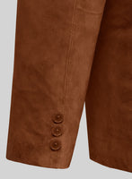 Tan Brown Suede Leather Pea Coat - StudioSuits