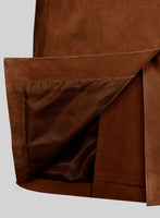 Tan Brown Suede Leather Pea Coat - StudioSuits